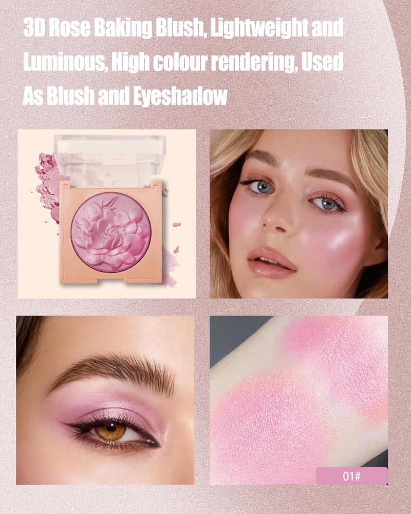 LYSdefeu Baked Powder Blush, Lightweight Shimmery Highlight Blusher for Cheeks, Silky Smooth and Blendable Powder Blush Palette, Long-lasting All-Day Face Enhancing Makeup Color, Makeup Gift for Women Girls-01 - Image 3